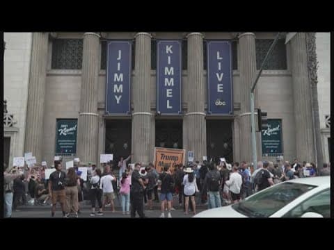 Protestors gather in support of Jimmy Kimmel