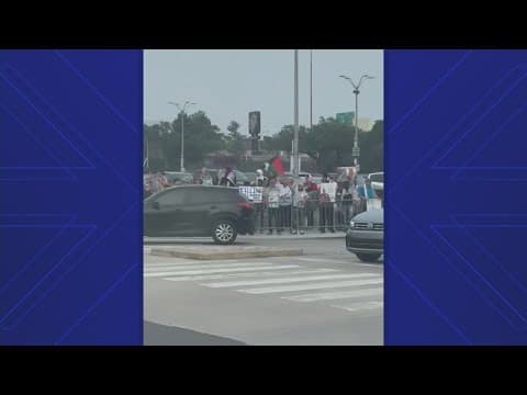 Pro-Palestinian protestors rally outside the Houston Galleria