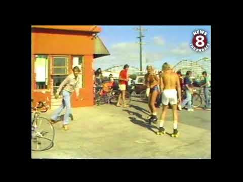 Mission Beach roller skaters on boardwalk 1979