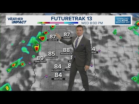 Scattered downpours today, then a few wind storms possible near sunset for Indiana
