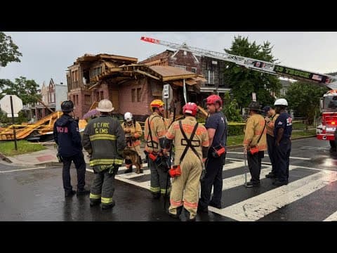 Rescue dog searching building collapse site