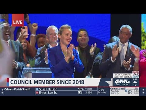 Councilwoman Helena Moreno celebrates as projected winner of New Orleans Mayor