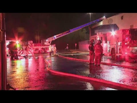 Virginia fires burn through sports center, strip mall