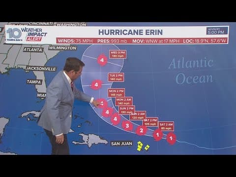 Hurricane Erin now in the Atlantic as Category 1 storm, the first of 2025