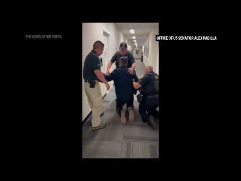 Cellphone footage shows California Sen. Alex Padilla's removal from Noem’s LA press conference