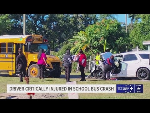 Tampa crash involving school bus leaves man critically injured, students hurt