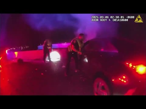 North Texas officer saves suspected drunk driver from burning car after being hit