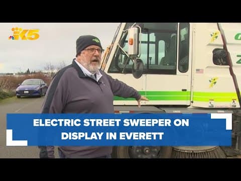 Electric street sweeper on display in Everett