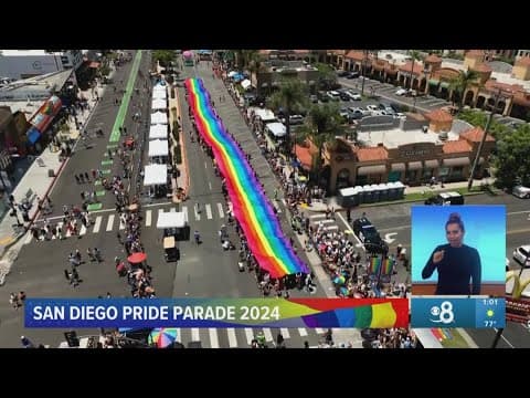 San Diego Pride Parade 2024 |  The giant rainbow flag wraps up the event