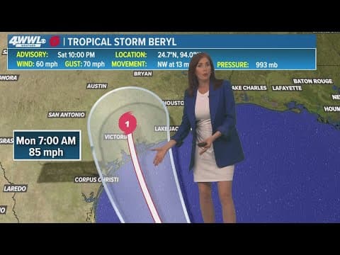 Saturday 10 PM Tropical Update: Beryl still tropical storm, could strengthen before Texas landfall