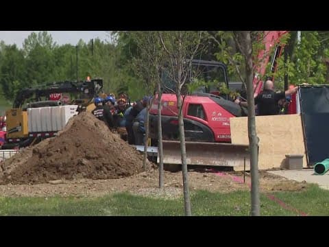Crews working to free contractor trapped after trench collapse in Noblesville