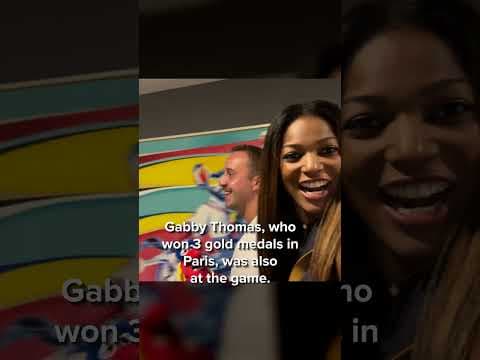 Simone Biles, Gabby Thomas watch Indiana Fever, Caitlin Clark