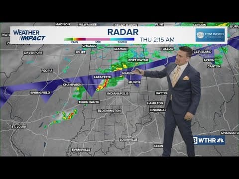 Heavy rain and storms pushing across Indiana Thursday morning, plus multiple accidents reported