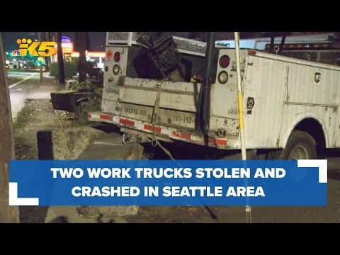 Two work trucks stolen and crashed in Seattle