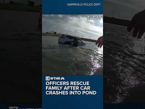 Officers rescue family after car crashes into pond