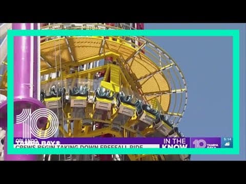 Crews start to take down ICON Park freefall thrill ride