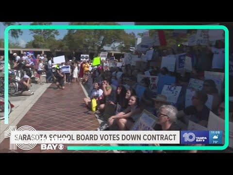 Protestors gather outside Sarasota school board meeting amid proposed hire of consulting firm
