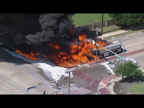 Tanker truck hauling 5,000 gallons of fuel catches fire in North Texas