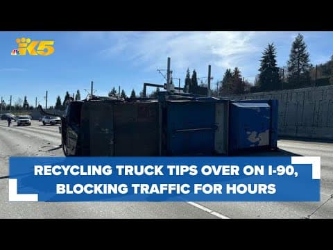 Recycling truck rolls over on westbound I-90 near Rainier Ave, blocking all lanes of highway
