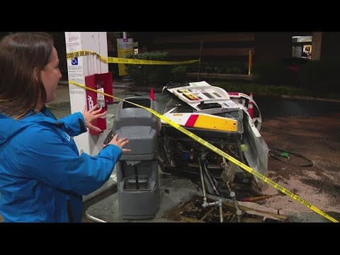 WATCH: Carjacking ends with stolen vehicle on top of gas pump in Fairfax Co.