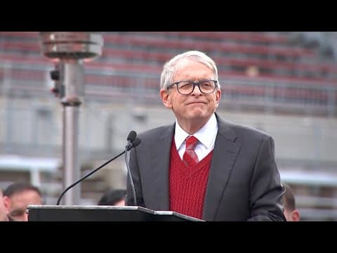 Gov. Mike DeWine speaks at Ohio State's championship celebration