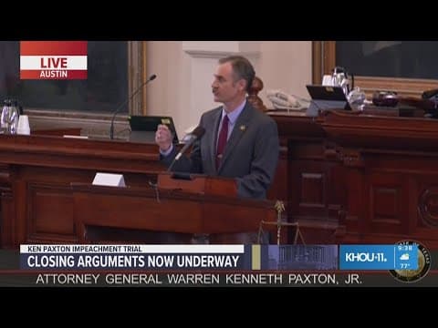 Texas State Rep. Andrew Murr starts prosecution's closing arguments in the Paxton impeachment trial