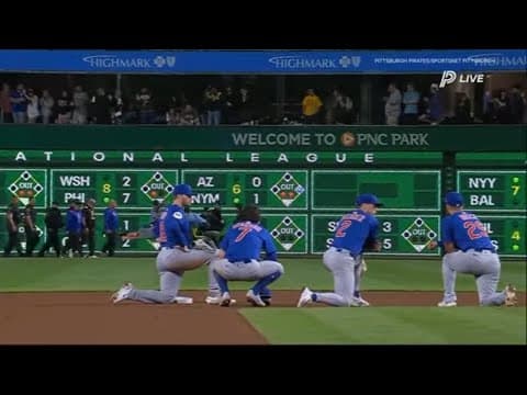 Fan falls over 20 feet from stands onto field during Cubs vs. Pirates game