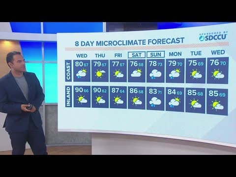 Hot inland highs taking over with mountain storms possible Wednesday