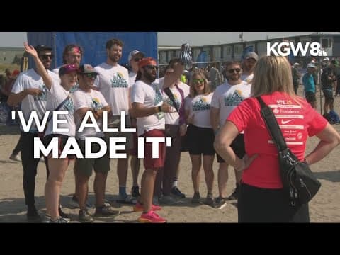 Runners celebrate finishing one of the hottest Hood to Coasts