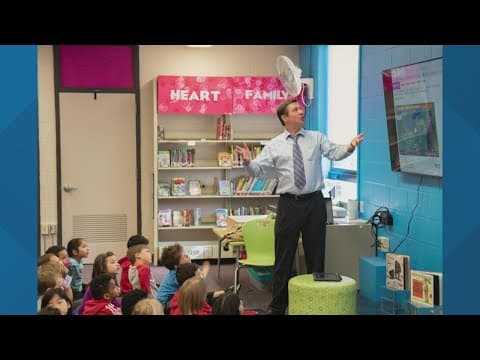 Meteorologist Jeff Booth visits Britton Elementary School in Hilliard
