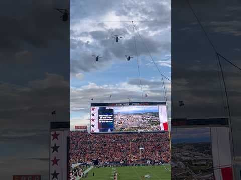 Helicopter military flyover before Broncos-Bengals Monday Night Football game in Denver