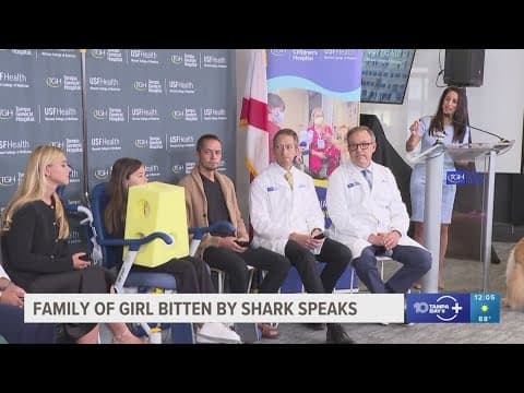 Family of 9-year-old who nearly lost her hand in shark bite speaks at TGH following release from ICU