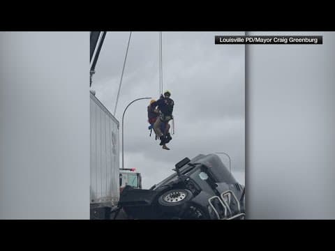Firefighters rescue man dangling off Louisville bridge in semi