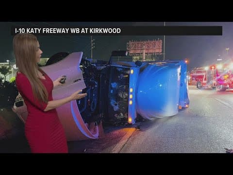 Katy Freeway shut down heading west after 18-wheeler hits stalled vehicle near Kirkwood