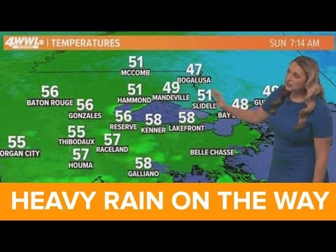 New Orleans Weather: Warming up Sunday with rounds of heavy rain Monday