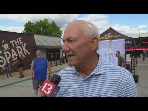 Chatting with Dale Jarrett during the NASCAR Hauler Parade in Speedway