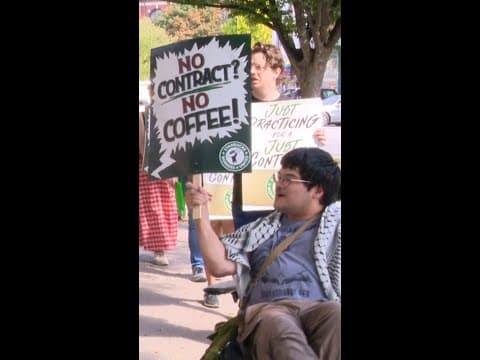 Downtown Indy Starbucks baristas practice protest over contract talks