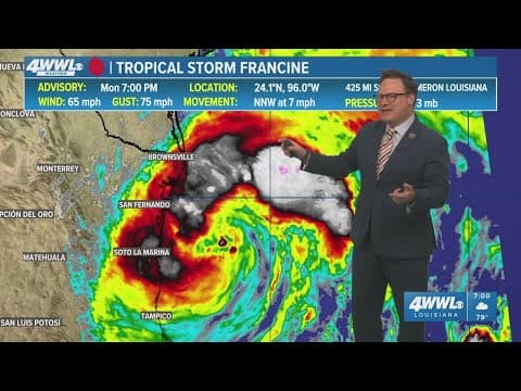 Monday 7PM Tropical Update: Latest tracking of TS Francine, impact to southeast Louisiana