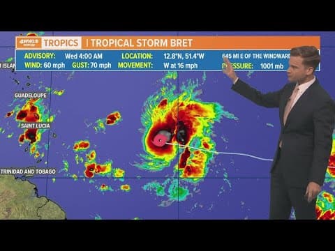 Wednesday morning tropical update: Bret becomes slightly stronger, moves toward the Caribbean