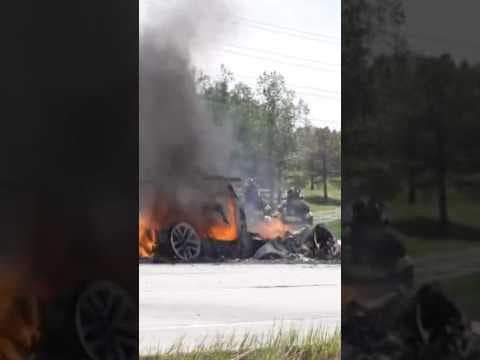 Tesla EV fire burns on Colorado highway