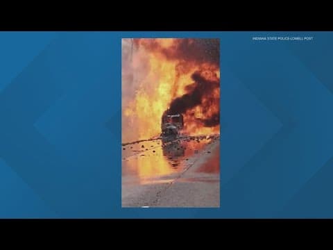 Semi carrying petroleum catches fire on I-65 in northwest Indiana