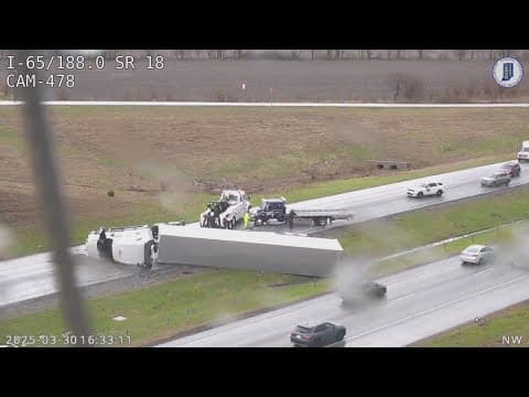 Semi overturns during storms in White County