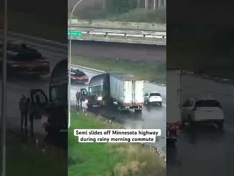 A semi truck jackknifed on a Minnesota highway after hefty storms dumped rain across the metro