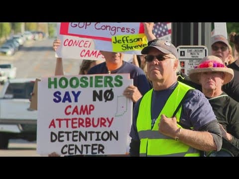 Protesters gather outside Rep. Jefferson Shreve's office to oppose Camp Atterbury ICE detainments