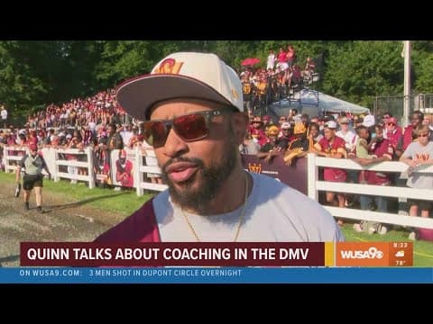 Commanders legend Santana Moss surprises Get Up DC team live at Commanders camp