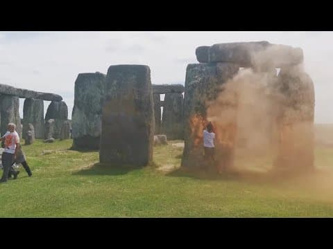 Stonehenge covered in paint by climate activists