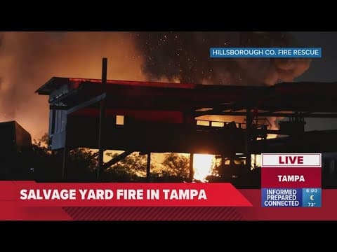 Large fire erupts in Tampa salvage yard overnight