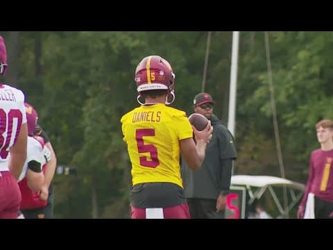 All eyes on Jayden Daniels at Commanders training camp day 3