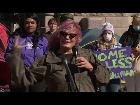 Advocates for Minneapolis' homeless population speak outside city hall