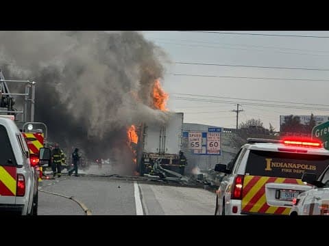 ISP: Southbound I-65 closed near Southport Road after semi crash, fire
